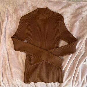 Brown Ribbed Turtleneck Sweater - Hooked Up by IOT
